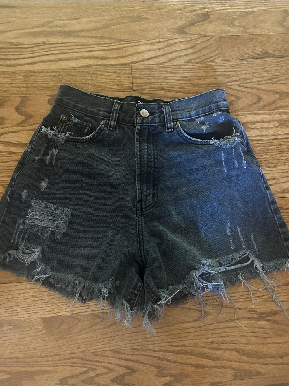BDG Black Washed Distressed High-Rise Denim Shorts